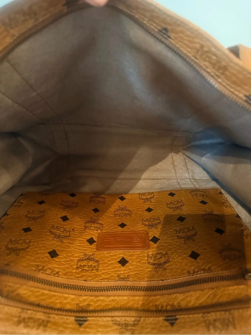 Vintage MCM Aren School Bag Tote Cognac Visetos Monogram Crossbody Shoulder